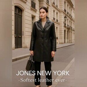 Women's Jones New York Black Genuine Soft Leather Coat Jacket Size Large